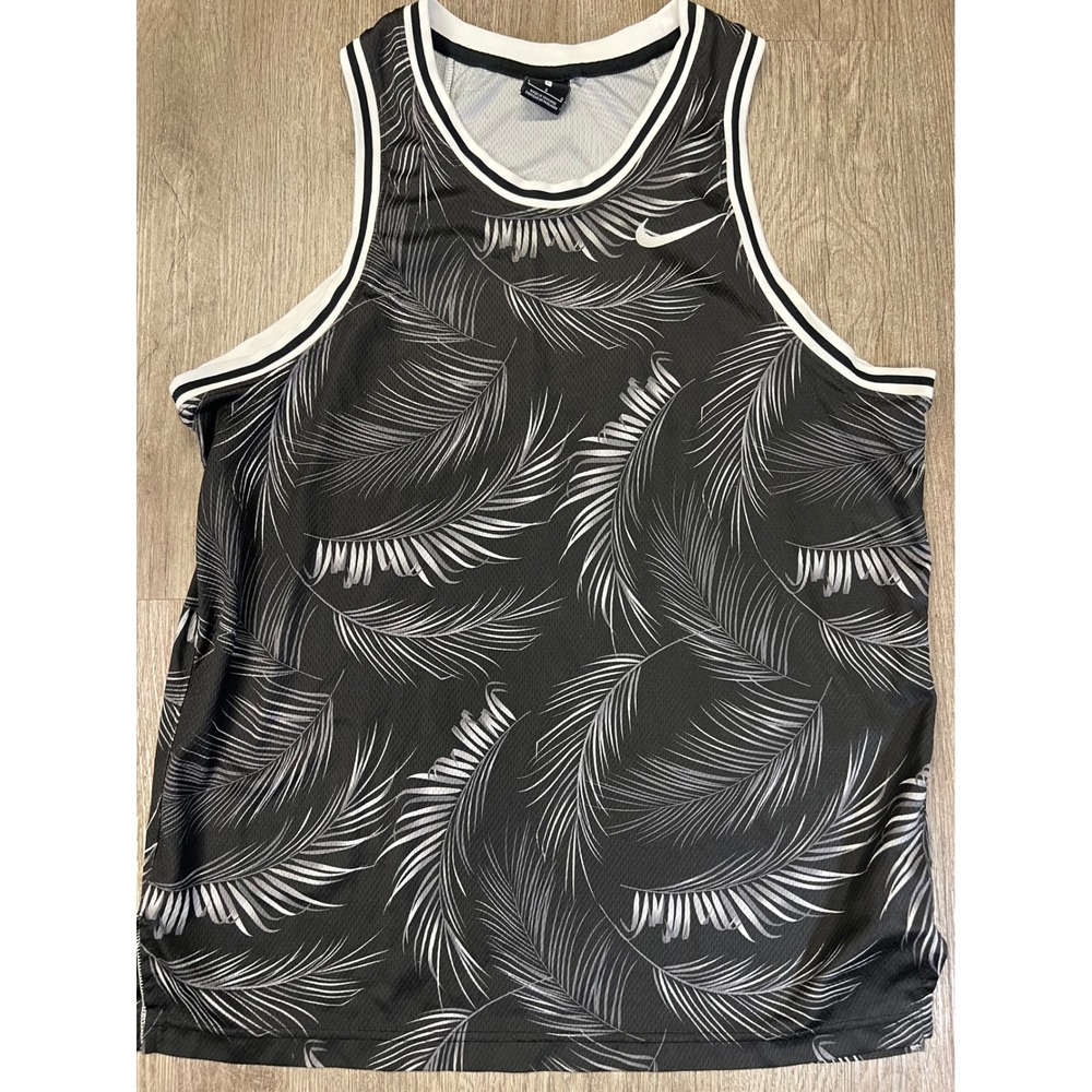 Nike dri fit DNA Mens Basketball Jersey Black White Palm Leaf tank top